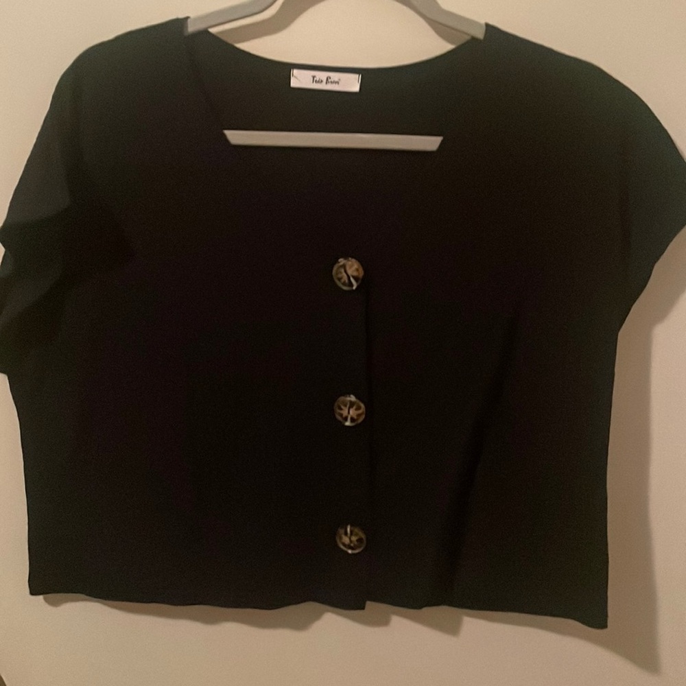 Black button up crop top